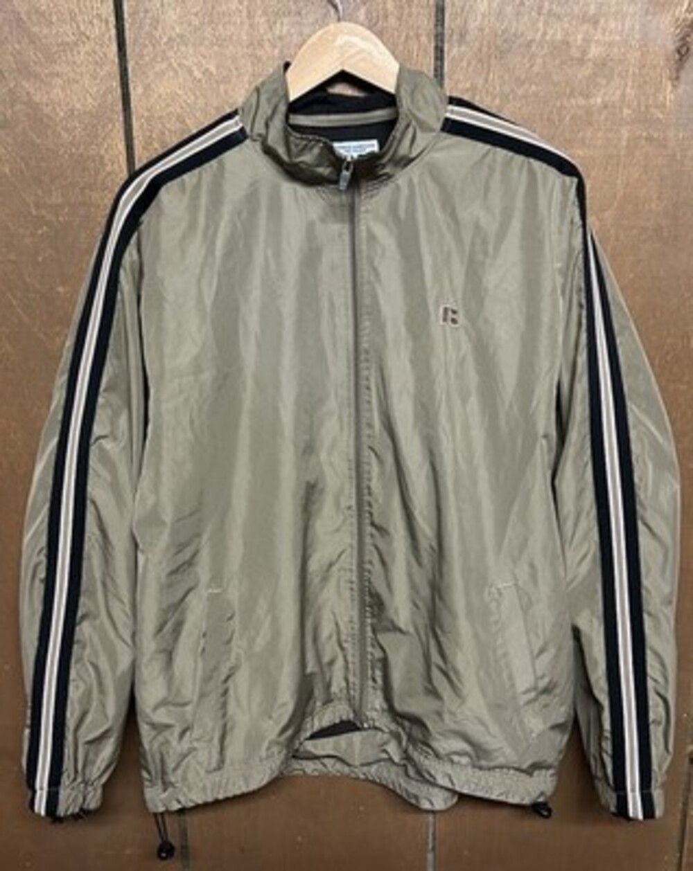 Vintage Y2K Brown Khaki Russel Athletic Winbreaker Zip Up Striped Size Medium